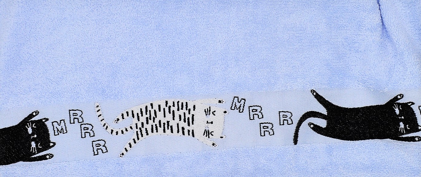 Ručník světle modrý, Bordura kočky 30x50 cm