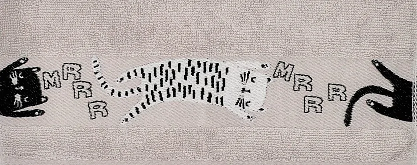 Ručník béžový, Bordura kočky 30x50 cm