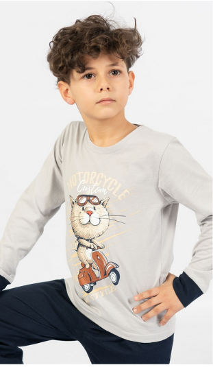 Dětské pyžamo dlouhé, Kocour na motorce 7-8 let