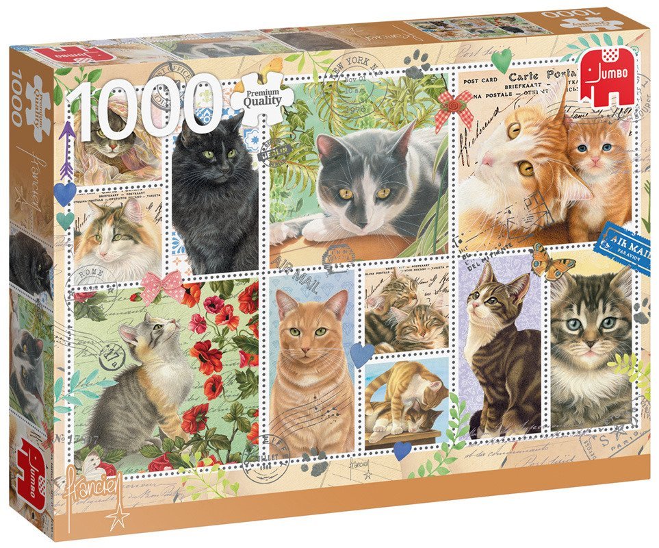 Puzzle JUMBO Poštovní známky kočky 1000 dílků