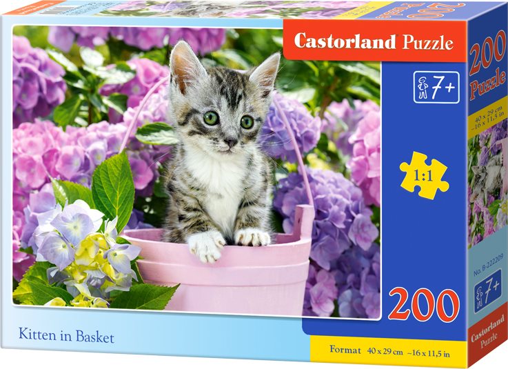 Puzzle Kotě mezi hortenziemi CASTORLAND 200 dílků