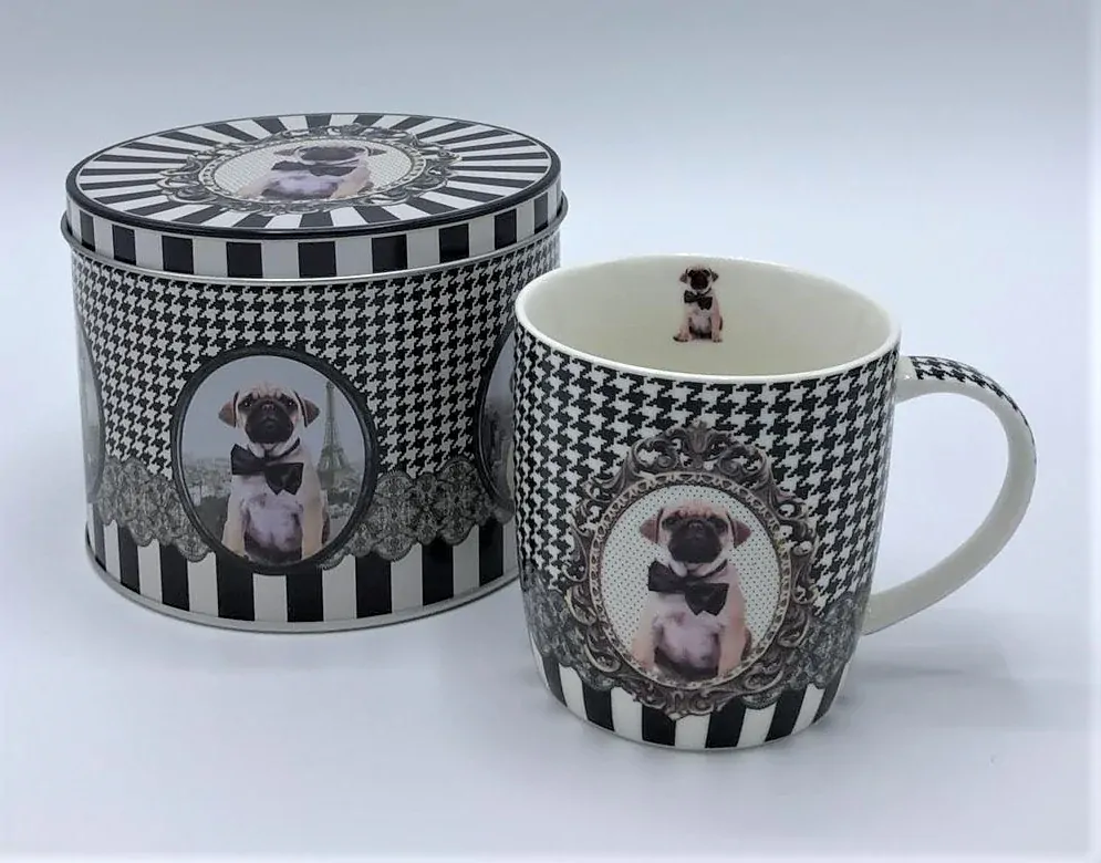 Porcelánový hrnek s dózou Romantik, Mops 350 ml