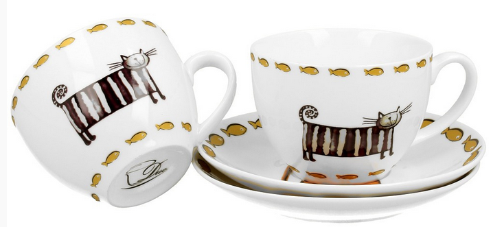 Porcelánové šálky Kočky a rybky 270 ml, sada 2 kusy
