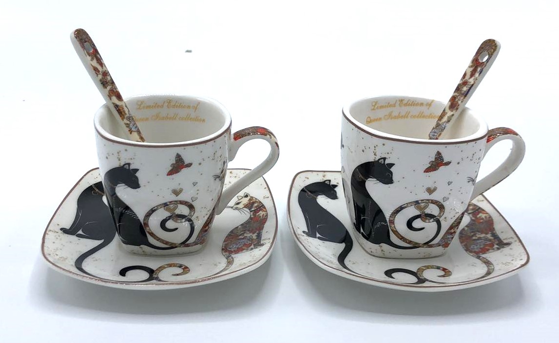 Porcelánové šálky espresso Královské kočky pohled na Eifelovku,  80 ml