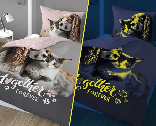 Bavlněné povlečení 3D Kočka s pejskem - Together forever