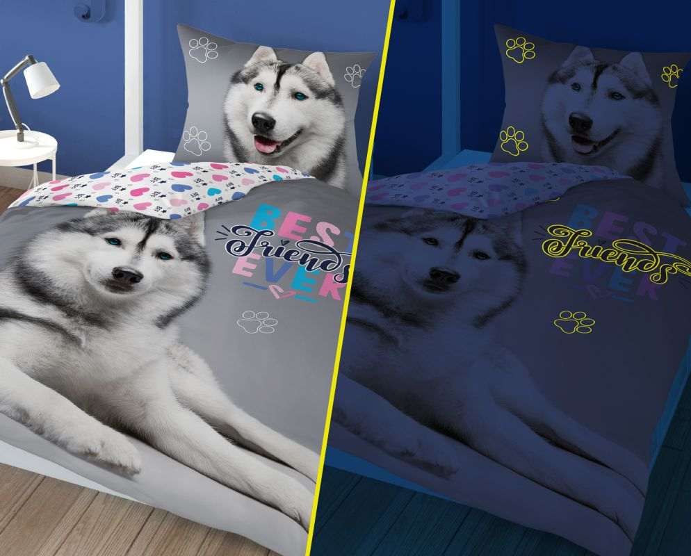 Bavlněné povlečení 3D Husky. 140x200 cm a 70x80 cm