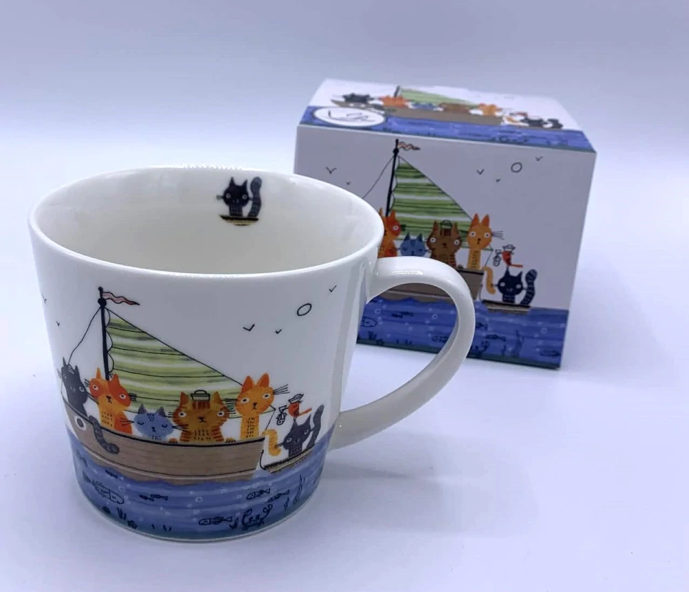 Porcelánový hrnek velký, Kočky na plachetnici 610 ml