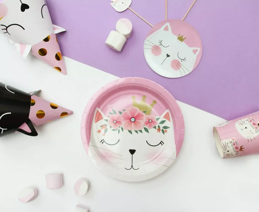 Párty kelímek Kočka s květinami 250 ml, sada 6 ks