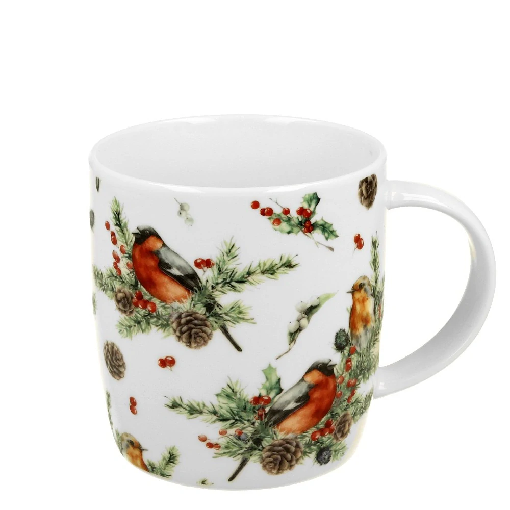 Porcelánový vánoční hrnek Ptáčci a Cesmína 400 ml