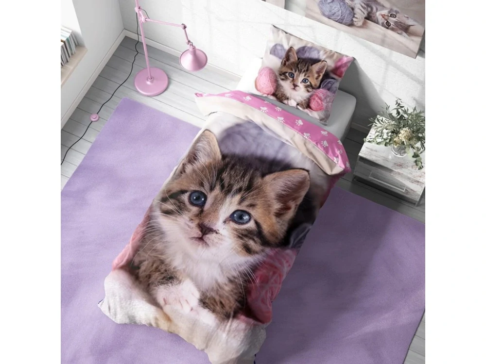 Bavlněné povlečení 3D  Kotě Modroočko a Klubíčka