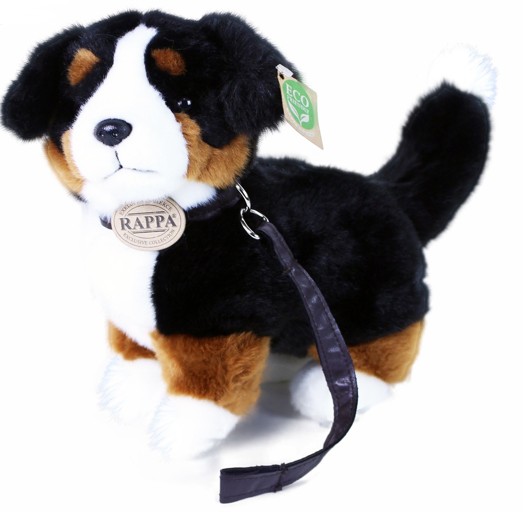 Plyšový pejsek Bernský salašnický s vodítkem 23 cm