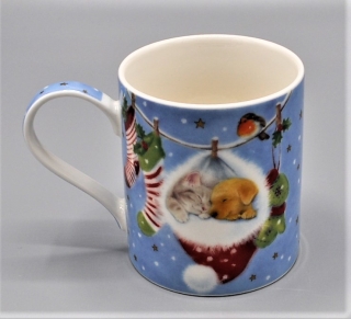 Hrnek, kostní porcelán Vánoční kotě s pejskem 350 ml