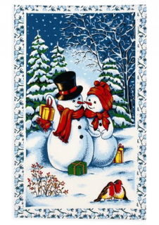 Kuchyňská utěrka Sněhuláci a vánoční dárky