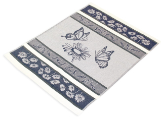 Kuchyňská utěrka bambus tm. modrá, Motýli a kopretiny