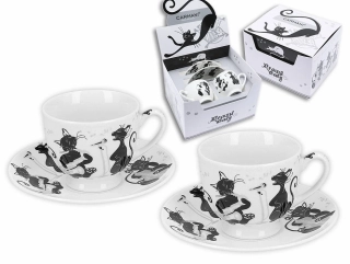 Porcelánová sada  hrnků espresso 100 ml  CARMANI Kočky muzikanti