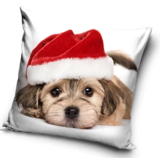 Velurový povlak na polštář Vánoční pejsek 3D, 40x40 cm