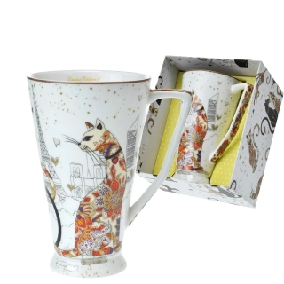 Porcelánový hrnek latté, Královské kočky Pohled na Eifelovku,  500 ml