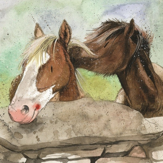 Přání v obálce Over the Wall, koně od ALEX CLARK 14*14 cm