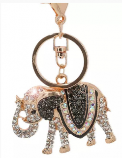 Přívěsek na kabelku, klíčenka Slon s černými kamínky
