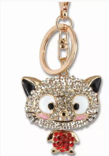 Přívěsek na kabelku, klíče Kočička s červenými kamínky