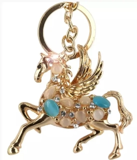 Přívěsek na kabelku, klíčenka kůň Pegas s barevnými kamínky