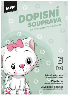 Souprava dopisní papíry s obálkami kočička s mašlí