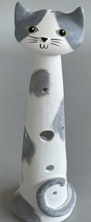 KERAMICKÝ SVÍCEN BÍLOŠEDÁ KOČKA  29 cm