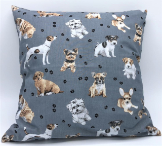 Povlak na polštář šedý, Pejsci a tlapky 40 x 40 cm