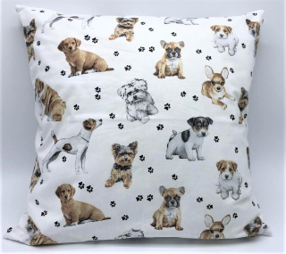 Povlak na polštář bílý, Pejsci a tlapky 40 x 40 cm