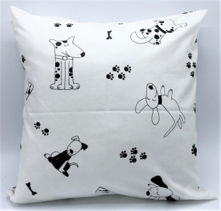 Povlak na polštář bílý, Hraví pejsci 40 x 40 cm