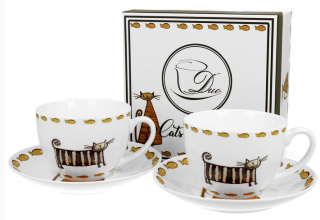 Porcelánové šálky Kočky a rybky 270 ml, sada 2 kusy
