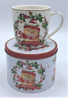 Porcelánový hrnek s dózou Vánoční kočka II, 350 ml