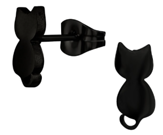 Puzetové náušnice z chirurgické oceli  silueta Černá kočka I