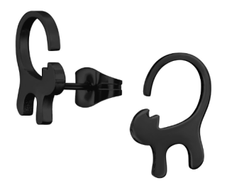 Puzetové náušnice z chirurgické oceli  silueta Černá kočka II