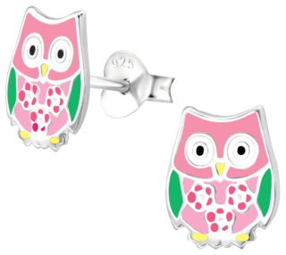 Stříbrné puzetové náušnice Růžová sova II