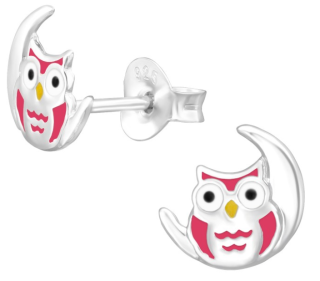 Stříbrné puzetové náušnice Sova na měsíci