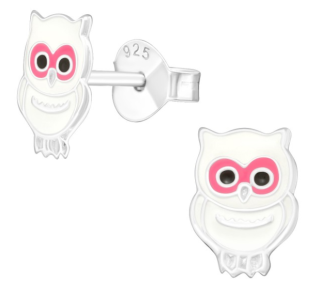 Stříbrné puzetové náušnice Sova S4437