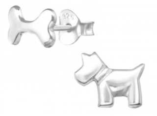 Stříbrné puzetové náušnice Pejsek a kost S30245