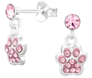 Stříbrné puzetové náušnice Růžová tlapka s kamínky S45267