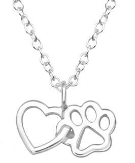 Stříbrný náhrdelník Tlapka a srdce 45074