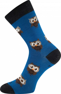 Ponožky BUBO MERINO modré, Sovy