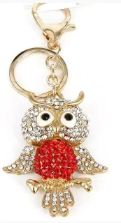 Přívěsek na kabelku, klíčenka Sova s červenými kamínky II