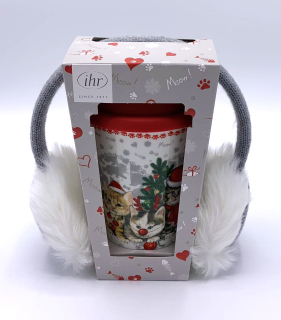 Termohrnek porcelánový Tři koťata 350 ml, cestovní s víčkem