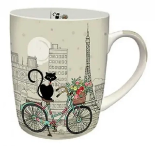 Porcelánový hrnek BUG ART 340ml Kočka na kole u Eifelovky