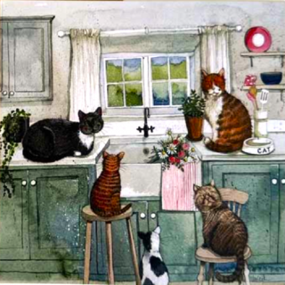 Přání v obálce In the Kitchen, kočky od Alex Clark 14*14 cm