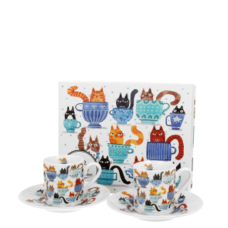 Šálky s podšálky na espresso 2ks - Kočky v hrnečcích 90 ml