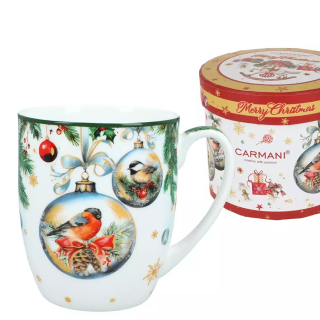 Porcelánový hrnek Vánoční Sýkorka a Červenka, 380 ml