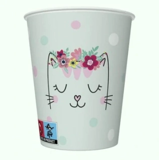 Párty kelímek s puntíky, Kočka 250 ml, sada 8 ks