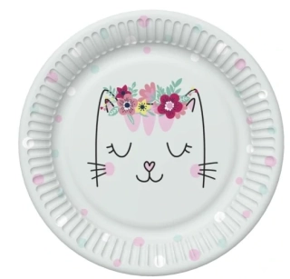 Párty tácky s puntíky, Kočka 18 cm, sada 8 ks
