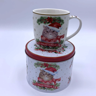 Porcelánový hrnek s dózou Vánoční kočka IV, 350 ml